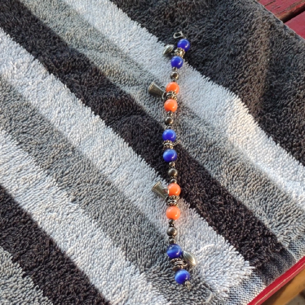 Blue and Orange Beaded Cheer Team Charm Bracelet For Football